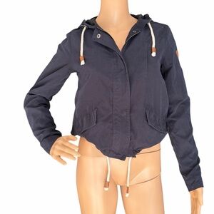 ONLY Navy Blue Hooded Utility Jacket XS Drawstring Zip Front